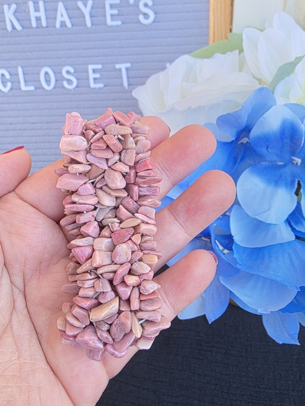 Pink Rhodobite Chip Stone Stretch Bracelet - Handmade